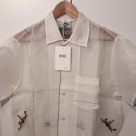 Bode NWT Sheer Pagoda Shirt Silk Linen Men's S/M - Picture 2 of 11